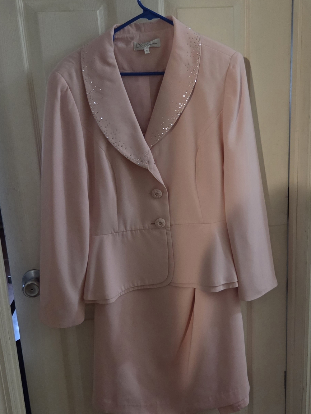 Light Pink Beaded Collar Skirt Suit